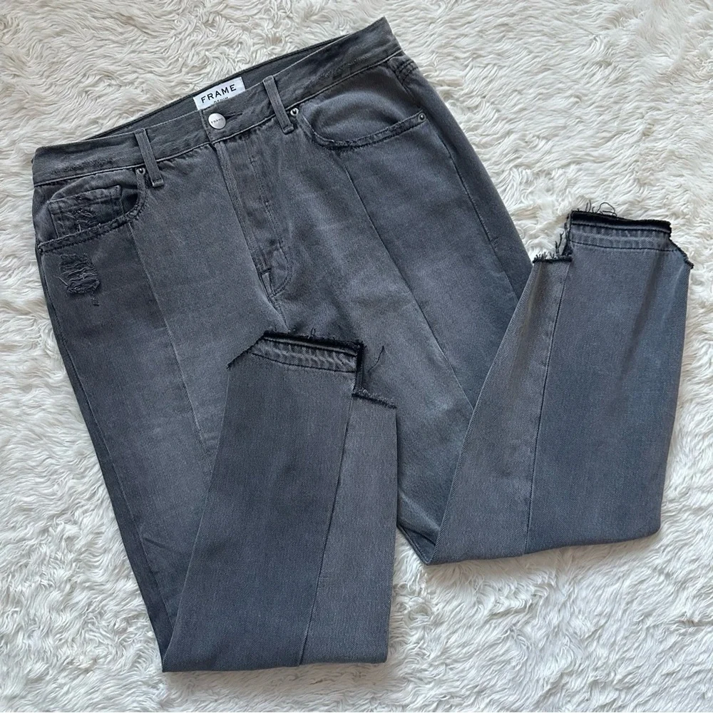 Frame Jeans Denim Nouveau Le Mix Straight Leg Crop Distressed Raw Hem Gray 32 - Picture 3 of 14